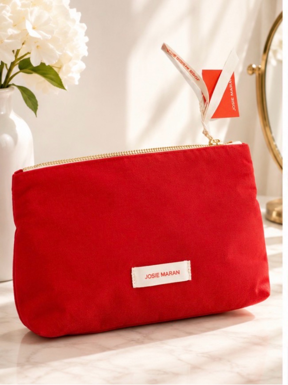 NEW Josie Maran Red Cosmetic Makeup Travel Bag NWT ✨